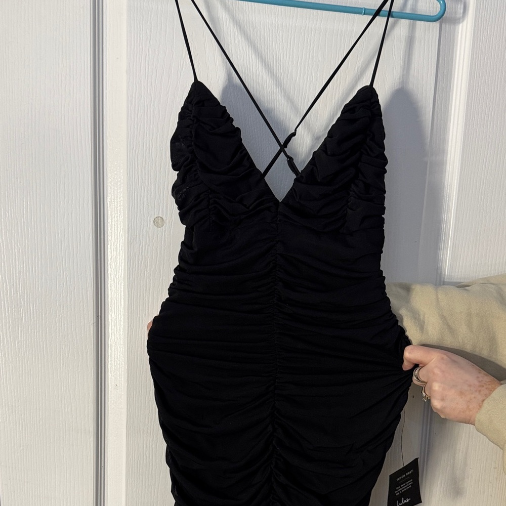 Lulus Black Ruched Tight Fitted Dress